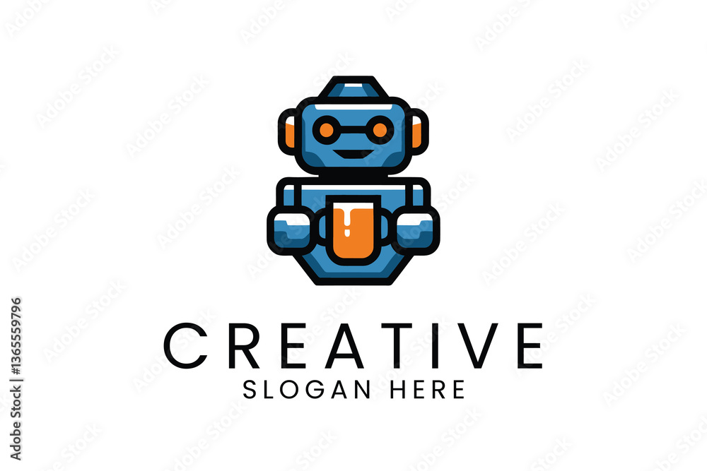 Fototapeta premium Cute robot logo design for technology company, ai, automation, and robotics industry