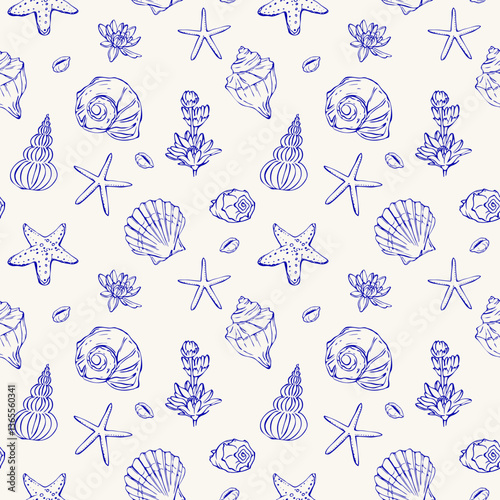 Seamless vector pattern with shell