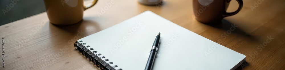 Blank notebook, pen, coffee, wood desk Minimalist workspace , workspace, work, minimal design Blank notebook, pen, coffee, wood desk Minimalist workspace , workspace, work, minimal design