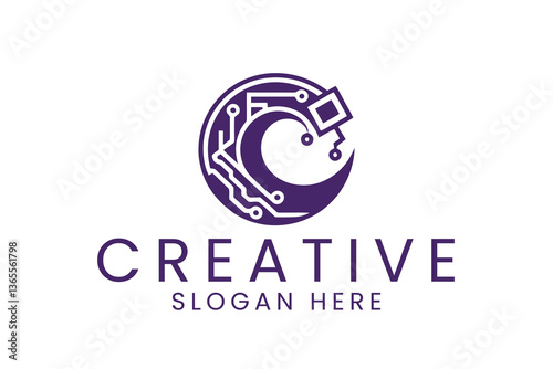 Technology logo design circuit board vector illustration modern tech company icon