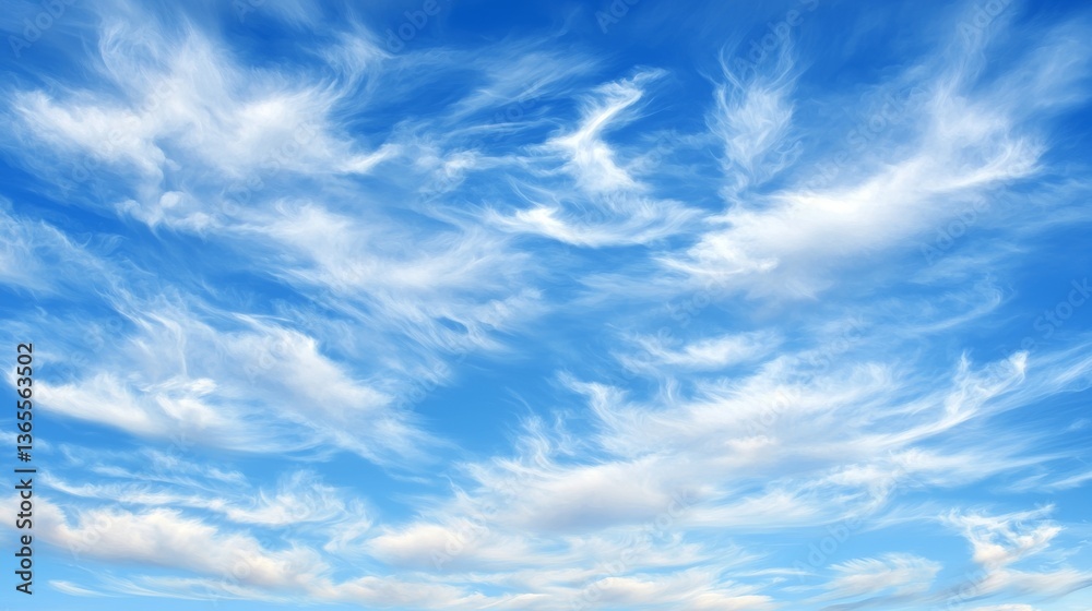 Fototapeta premium A serene sky filled with wispy clouds against a bright blue backdrop, creating a tranquil and picturesque atmosphere.