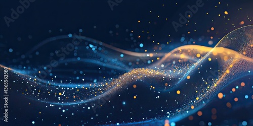 Abstract Particle Waves in Blue and Golden Tones for Modern Designs, created by ai generated