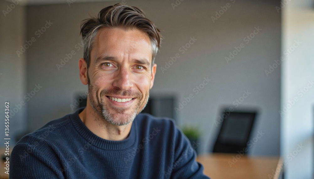 Obraz premium A portrait headshot photo of a friendly professional CEO executive business worker: A smiling man with graying hair and a neatly trimmed beard looks directly at the camera, radiating confidence a