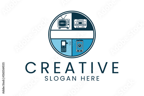 Retro media technology logo design for tv cassette phone and smartphone company brand
