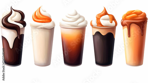 Wallpaper Mural Set of Watercolor Coffee and Milkshake Drinks with Whipped Cream Torontodigital.ca