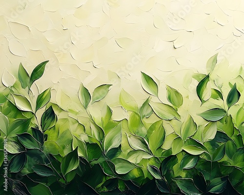 Green leaves with textured art, and nature.