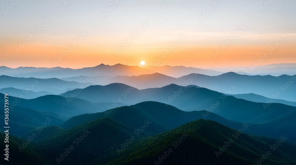 Obraz premium Sunset Over Rolling Blue Mountains