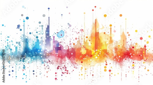 Data visualization showcasing trends and metrics through vibrant colors and abstract shapes