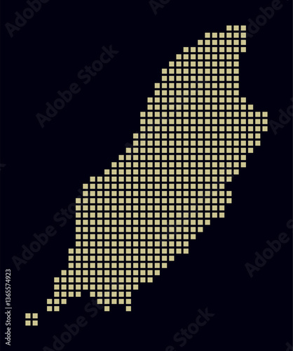 Isle of Man dotted map. Digital style map of the country on a dark background. Isle of Man shape with square dots. Colored dots style. Large size squares. Vibrant vector illustration.