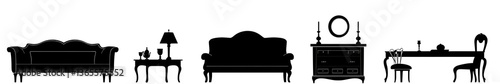 Elegant Silhouettes: A collection of exquisite furniture silhouettes, evoking a sense of luxury and sophisticated design, poised against a seamless backdrop.