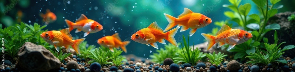 Fototapeta premium School of colorful fish swimming together in a bowl , ocean, aquatic