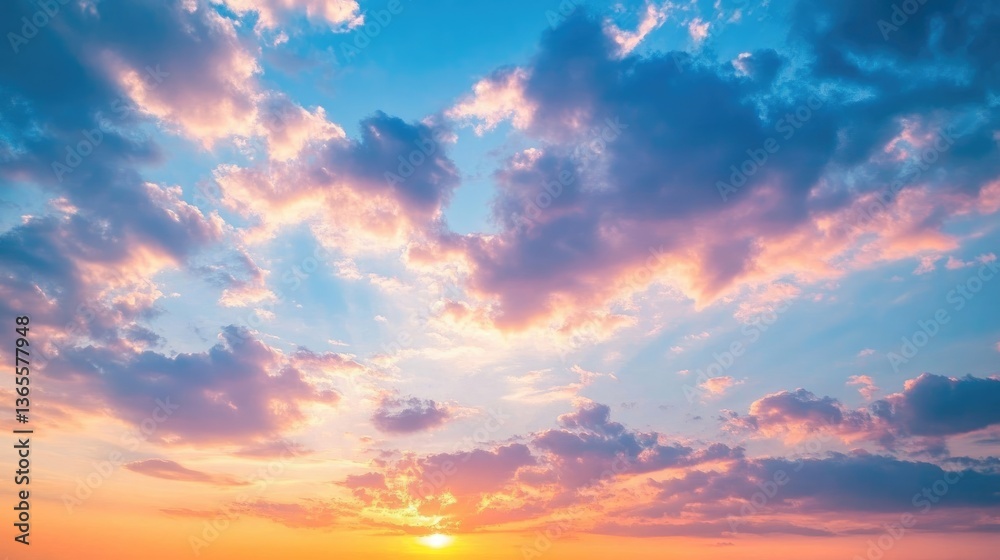 Fototapeta premium Beautiful sunset sky with colorful clouds and peaceful atmosphere