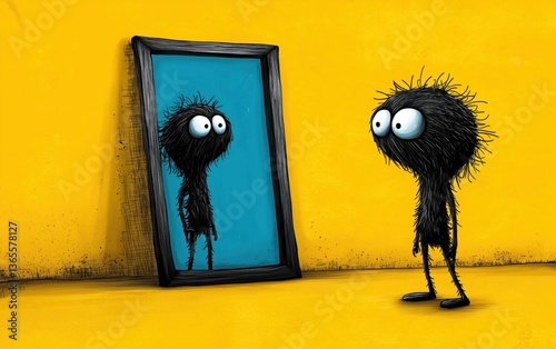 Self-Doubt Concept: Reflection Stick Figure