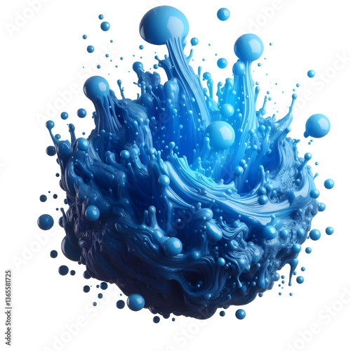 3D blue molten liquid flowing isolated on white background
