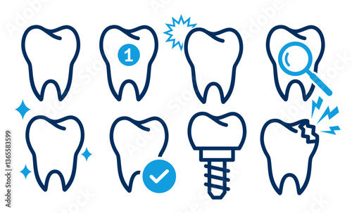 tooth icons. dental tooth care icon set. Dentistry medicine symbol. Oral hygiene sign vector illustration 