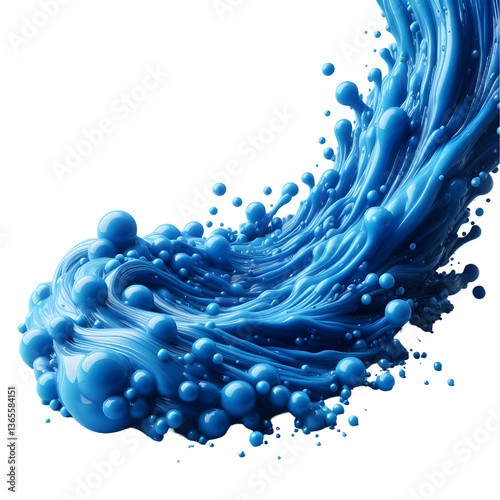3D blue molten liquid flowing isolated on white background