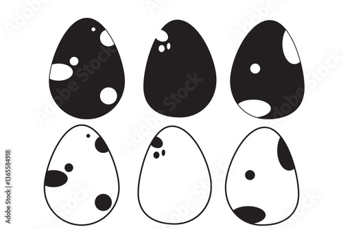 Easter Egg Icon Black Line. Easter Egg Vector with stroke. Set of black and white eggs. Vector set of easter eggs, silhouette. Easter day element set. Vector illustration of egg. 