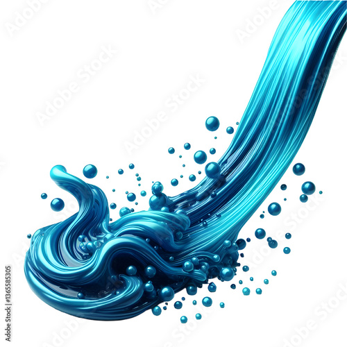 3D blue molten liquid flowing isolated on white background