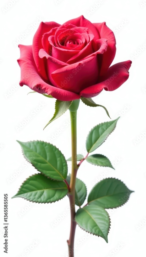 Fototapeta premium Single perfect rose, white background, clipping path, petal, macro