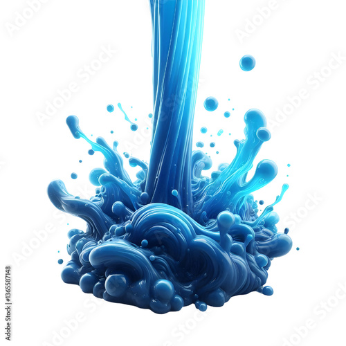 3D blue molten liquid flowing isolated on white background