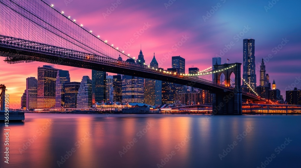 Fototapeta premium City skyline with the Brooklyn Bridge at dusk