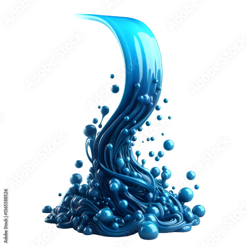 3D blue molten liquid flowing isolated on white background