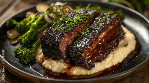 Wallpaper Mural Delicious Braised Boneless Beef Short Ribs Served on Creamy Grits with Fresh Broccoli Garnish Torontodigital.ca