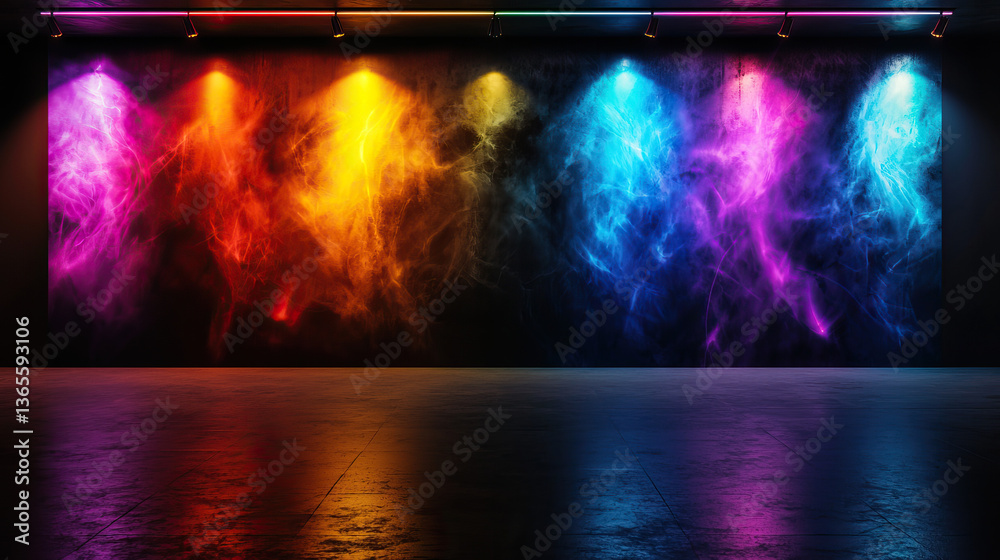 Fototapeta premium vibrant abstract space featuring colorful smoke like patterns illuminated by neon lights, creating innovative atmosphere