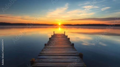 Sunset at a pier over calm waters