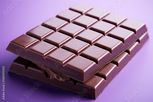 A chocolate bar with a purple tint on a purple background.