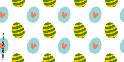 Colorful easter egg pattern with hearts and stripes brightens up any festive decor