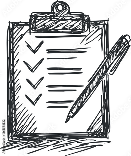 Hand-drawn checklist on clipboard with pen for organization and planning themes.