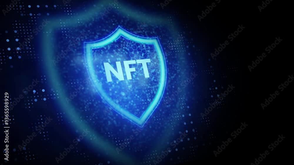 NFT Non-fungible token digital crypto on virtual screen.
