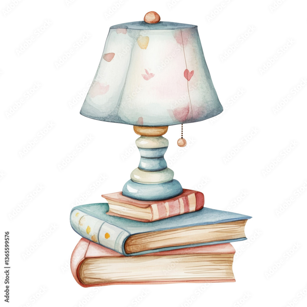 Obraz premium Lamp on stack of books on transparent background.