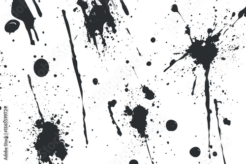 Black ink splatter on white background for abstract and creative designs.