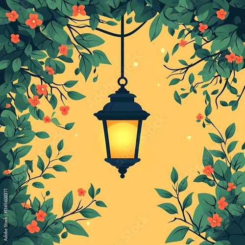 Hanging Lantern with Floral Frame, and Dusk.