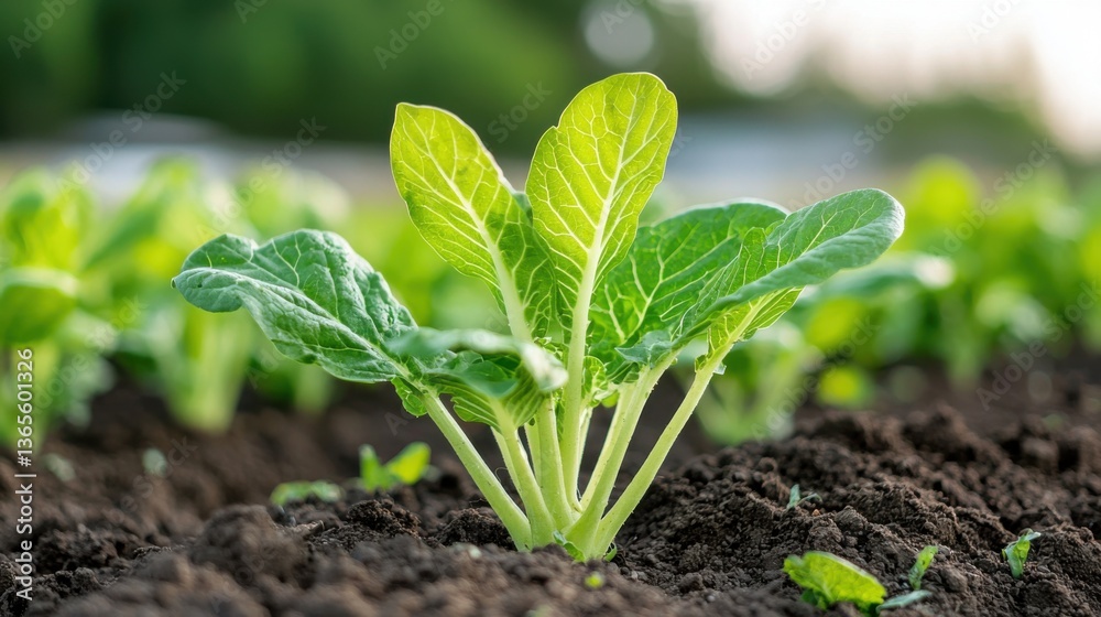 Vibrant Green Lettuce Seedlings Growing in Rich Soil Vibrant Green Lettuce Seedlings Growing in Rich Soil