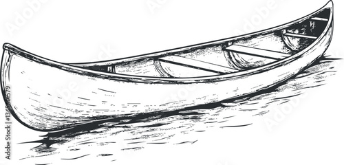Vintage canoe sketch illustration ideal for outdoor adventure and nautical designs.