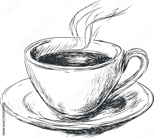 Hand-drawn sketch of a steaming coffee cup for cafe or breakfast themes.