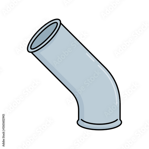 45-Degree Pipe Flat design style, gray slightly curved pipe fitting, guiding fluid smoothly, perfect for industrial infographics, plumbing guides, and utility illustrations.