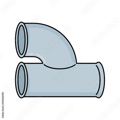 90-Degree Elbow Pipe Flat design style, gray curved pipe fitting, used for changing flow direction, suitable for engineering schematics, construction blueprints, and plumbing guides.