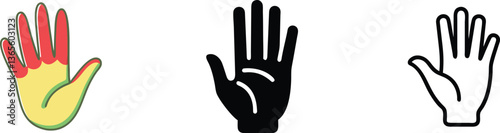 Colorful Hand Gestures Red, Yellow, Black, White Open Palm Icons