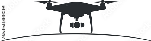 Silhouette of a drone with camera for aerial photography and videography.