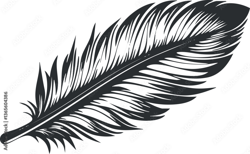Obraz premium Black feather silhouette vector illustration for design and decorative projects.