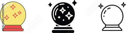 Mystic Crystal Ball Icons Fortune, Prediction, Divination, Wizardry