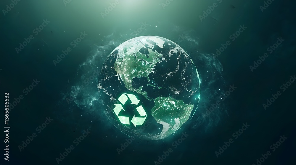 Obraz premium Glowing Earth with Recycling Symbols Eco Friendly Sustainability Concept