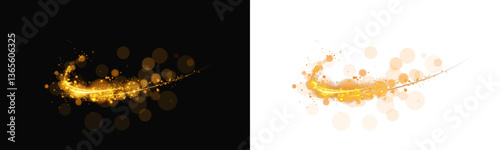 Realistic luminous arc of gold dust with radiant glow effect.