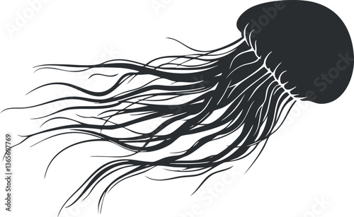 Elegant jellyfish silhouette vector illustration for ocean-themed designs.
