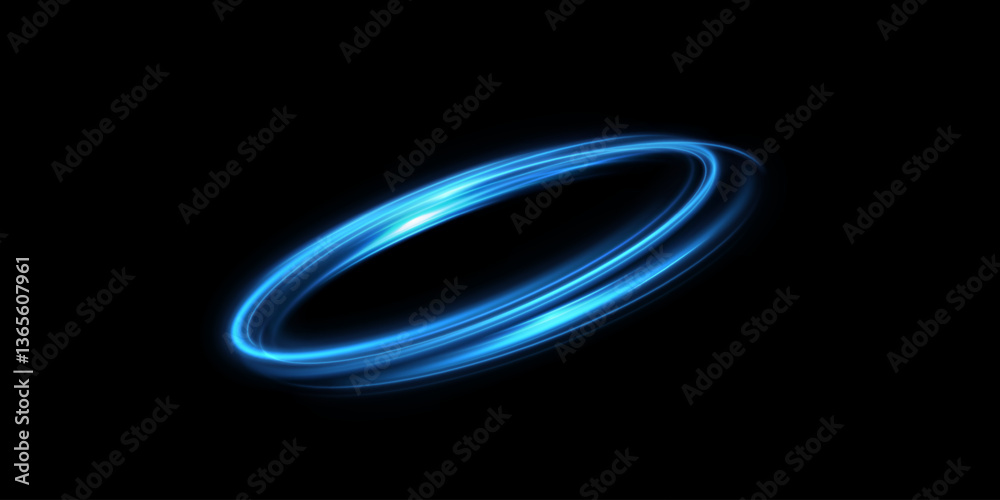 Abstract light lines of movement and speed of blue color. Circular movement of light lines. Podium, portal. Frame of light. Abstract light lines of movement and speed of blue color. Circular movement of light lines. Podium, portal. Frame of light.