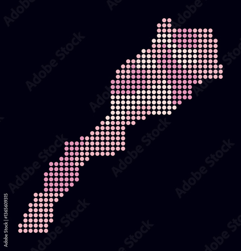Morocco dotted map. Digital style map of the country on a dark background. Morocco shape with circle dots. Colored dots style. Large size circles. Beautiful vector illustration.